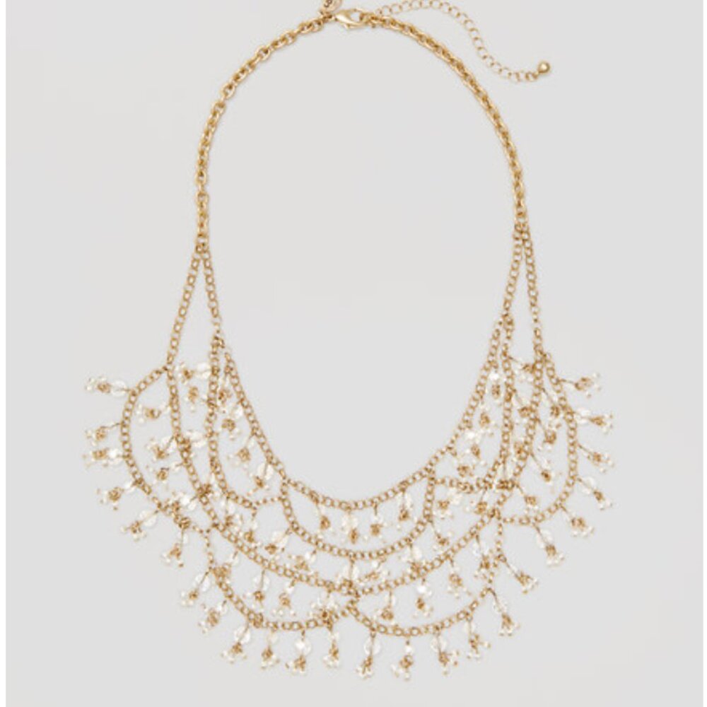 Chandelier Goldtone Necklace with Iridescent and Pearlized Beads